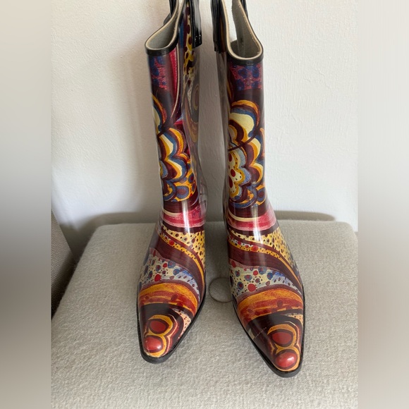 Nomad Rubber Cowboy/ Cowgirl Western Rain Boots Womens Size 9 Multi Colored - Picture 2 of 4